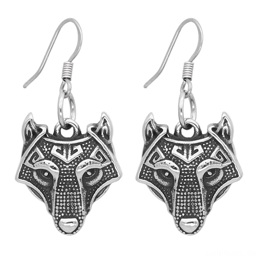 Wikinger Ohrringe Fenrir Wolfskopf nordisches Design