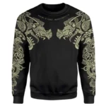 Wikinger Pullover Aegir mit schwarzem Grund und goldenen Wikinger Symbolen Vorderansicht