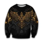 Authentischer Wikinger Pullover Baldr mit goldenen Runen und Valknut Symbolen auf schwarzem Grund
