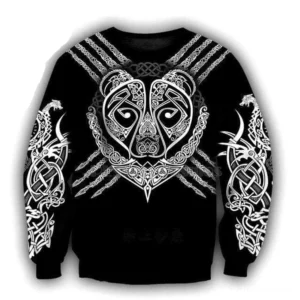Wikinger Pullover Bjorn mit Bärentotem Schwarz weiß Wikinger Pullover für Kultur Liebhaber
