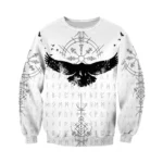 Wikinger Pullover Eyrod mit Odins Raben und Runen, hellgrau, authentisches Wikinger Design