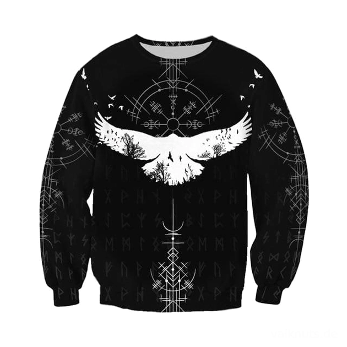 Wikinger Pullover Isrod mit Huginn und Muninn Raben Design