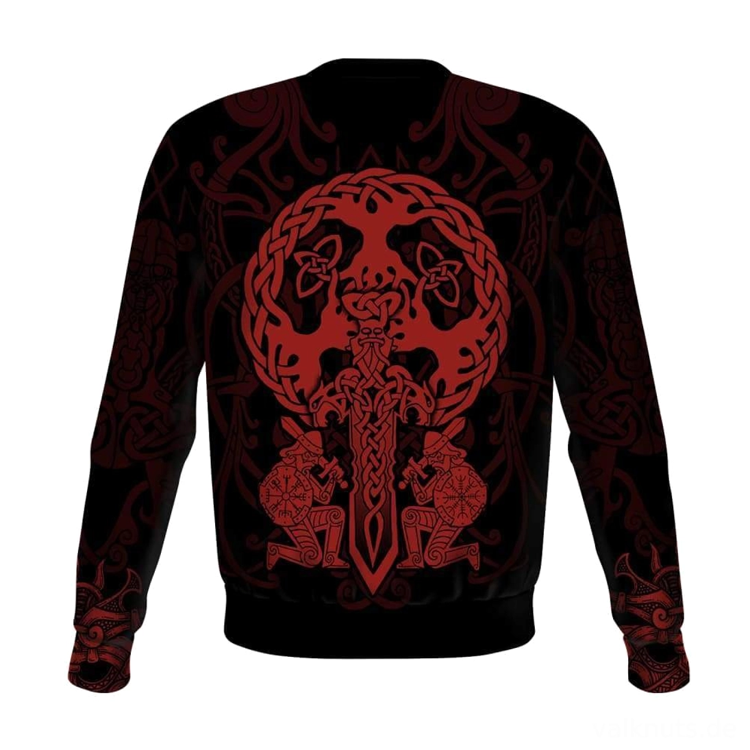 Rückansicht Wikinger Pullover Ivar mit Weltenbaum Yggdrasil und Wikinger Kriegern Motiv