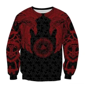 Wikinger Pullover Olvir mit Huginn Muninn Raben Design auf schwarzem Grund