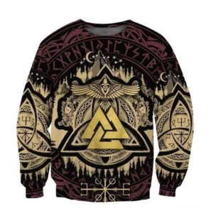 Wikinger Pullover Osvaldr mit Valknut, Odin Raben und Wikinger Runen - Schwarzer Wikinger Sweatshirt