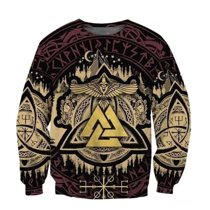 Wikinger Pullover Osvaldr mit Valknut, Odin Raben und Wikinger Runen - Schwarzer Wikinger Sweatshirt