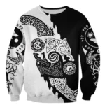Wikinger Pullover Ulrik mit authentischen nordischen Symbolen und Yggdrasil Weltenbaum Motiv in Schwarz Weiß