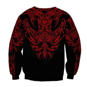Rückansicht Wikinger Pullover Vali mit nordischen Wikinger Mustern und Sonnentypus