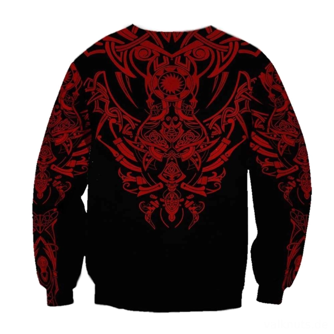 Rückansicht Wikinger Pullover Vali mit nordischen Wikinger Mustern und Sonnentypus
