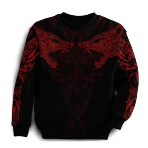 Wikinger Pullover Vali mit Wolfsmotiv aus nordischer Mythologie in schwarz rot