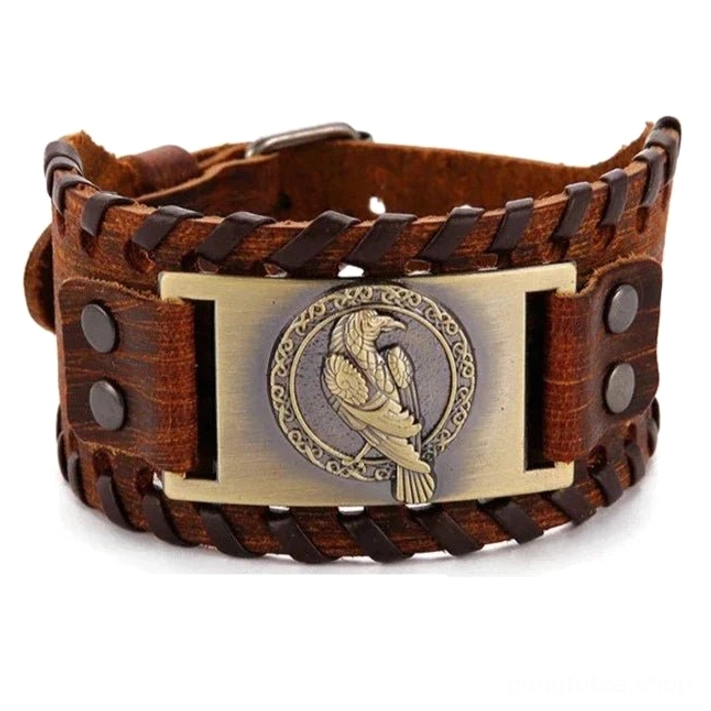 Wikinger Raben Amulett Armband aus echtem Leder