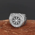 Wikinger Ring mit Ägishjalmur Knoten aus Edelstahl, nordischer Amulett