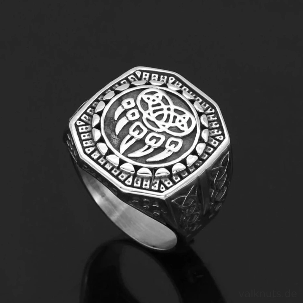 Wikinger Ring Bärenklaue aus Edelstahl, nordisches Kraftsymbol Schmuck