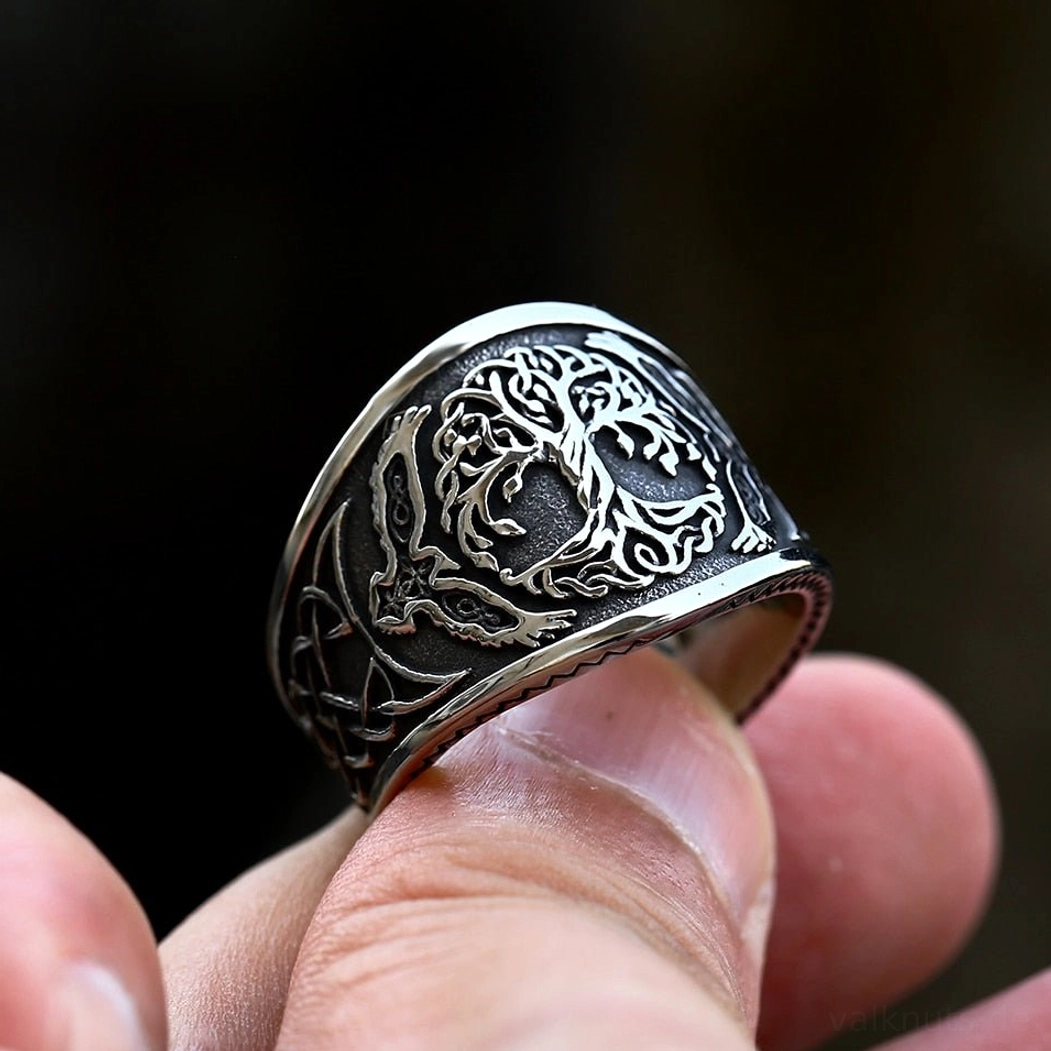 Wikinger Ring Baum des Lebens mit schwarzer Patinierung, authentischer Wikinger Ring