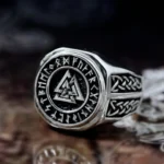 Wikinger Ring aus Edelstahl mit Valknut Symbol und keltischen Knoten, nordisches Amulett