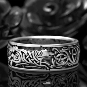 Wikinger Ring Fenrir Knot aus Edelstahl, vintage Wikinger Amulett Schmuck