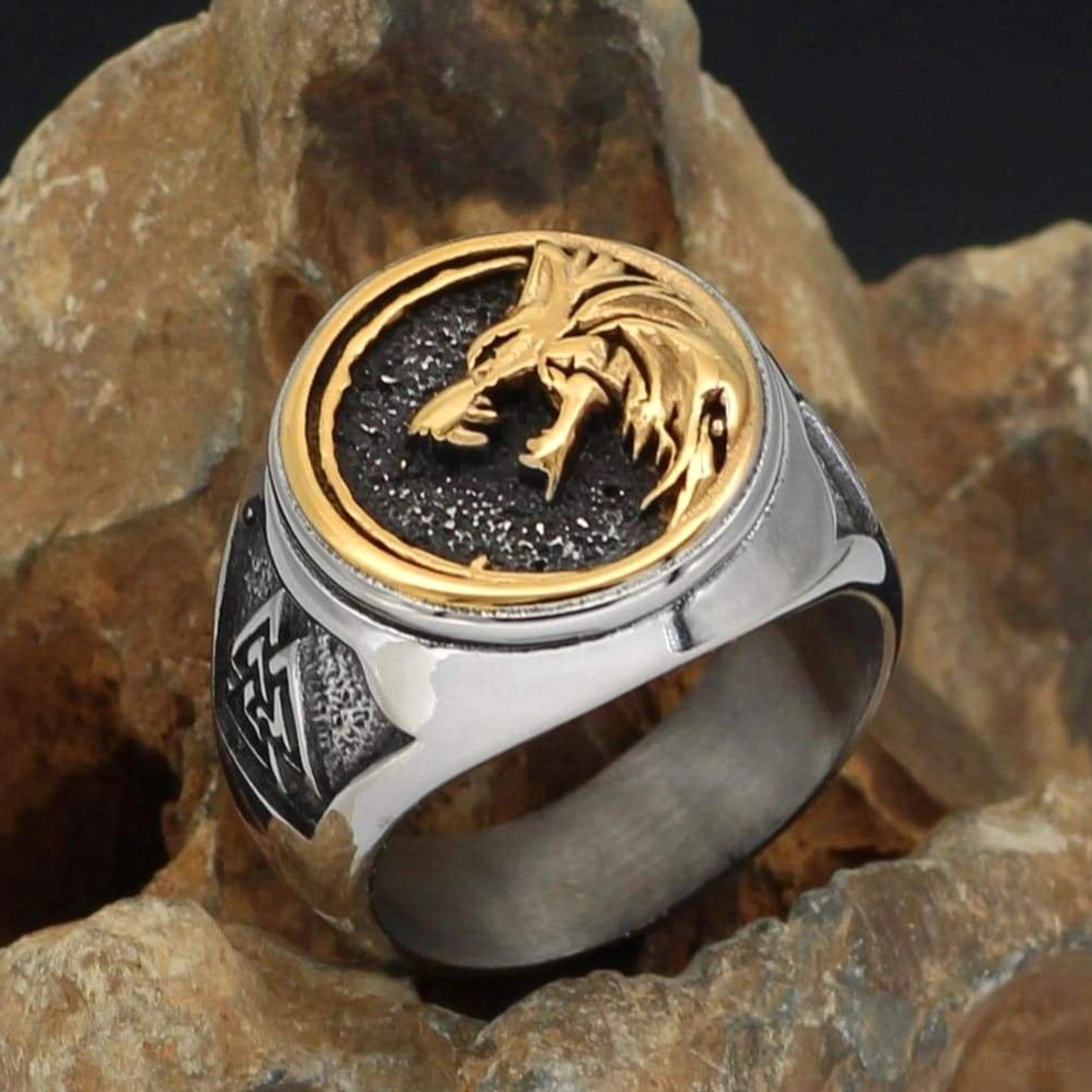 Wikinger Ring Fenrir Valknut aus 316L Edelstahl für Wikinger Fans