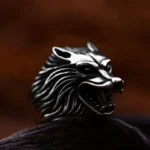 Wikinger Ring Fenrir Wolf aus Edelstahl, vintage Wolfskopf Design