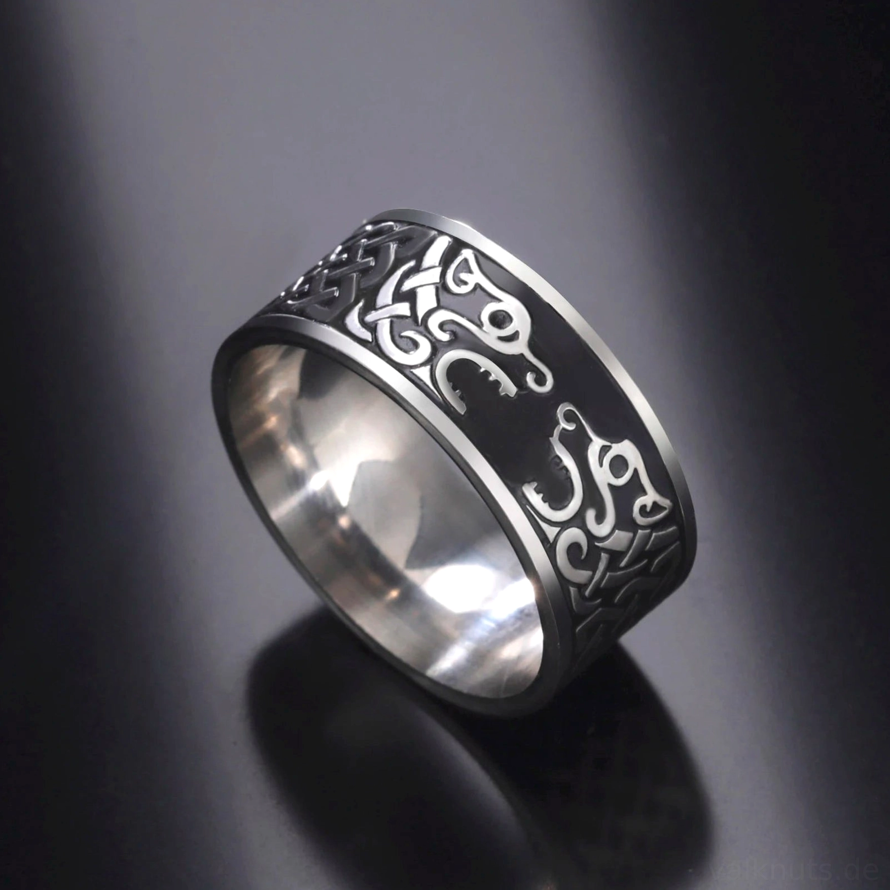 Wikinger Ring Geri und Freki Odins Wölfe aus 316L Edelstahl mit traditionellem Wikinger Knoten Design