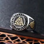 Wikinger Ring goldfarbener Valknut Odin Amulett Edelstahl