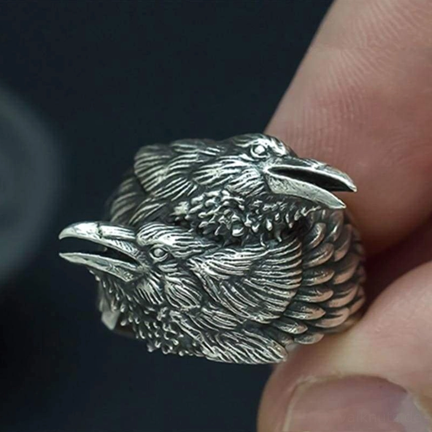 Wikinger Ring Huginn Muninn Seitenansicht, skandinavisches Kult Schmuckstück
