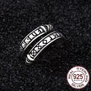 Jörmungandr Wikinger Ring aus 925 Sterlingsilber mit Runen und Ouroboros Design