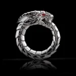 Wikinger Ring Jörmungandr Midgardschlange mit roten Zirkon Augen aus Edelstahl