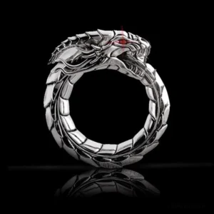 Wikinger Ring Jörmungandr Midgardschlange mit roten Zirkon Augen aus Edelstahl