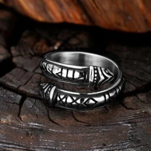 Wikinger Ring Jormungandr mit Runen aus Edelstahl, nordische Mythologie Amulett
