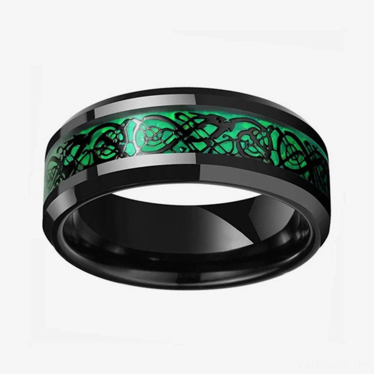 Wikinger Ring Loki mit grünen Leucht-Einlagen für Fans nordischer Mythologie