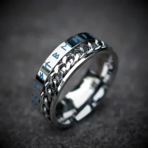 Wikinger Ring mit nordischen Runen, drehbares Kettendesign