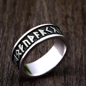 Wikinger Ring aus Edelstahl mit vollständiger Runen-Gravur, klassisches nordisches Amulett