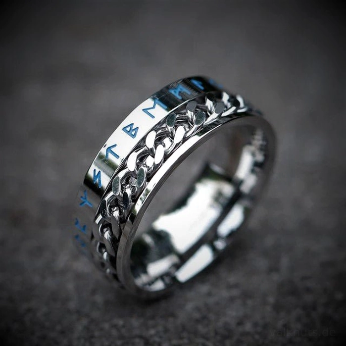 Wikinger Ring mit nordischen Runen, drehbares Kettendesign