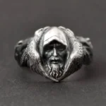 Wikinger Ring Odin der Allvater mit Odinfigur und Wölfen aus Edelstahl