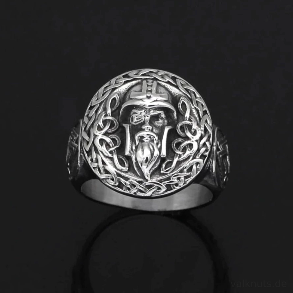 Wikinger Ring Odin mit Valknut Symbol aus rostfreiem Edelstahl, Seitenansicht