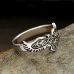 Wikinger Ring Odins Raben Silber aus Edelstahl mit keltischem Knoten