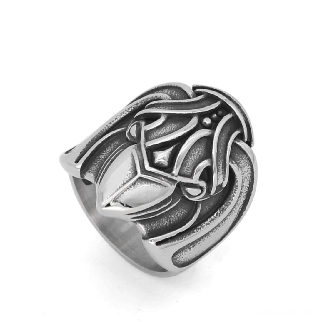 Wikinger Ring Raben Knot Detailansicht aus Edelstahl