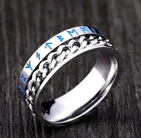 Wikinger Ring mit Runen Buchstaben aus Edelstahl fuer Maenner und Frauen