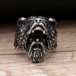 Wikinger Ring Silber Berserker Baerenkrieger aus Edelstahl für Maenner