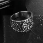 Wikinger Ring aus 925er Silber mit Vegvisir Nordischer Kompass und Heile Odin Runen