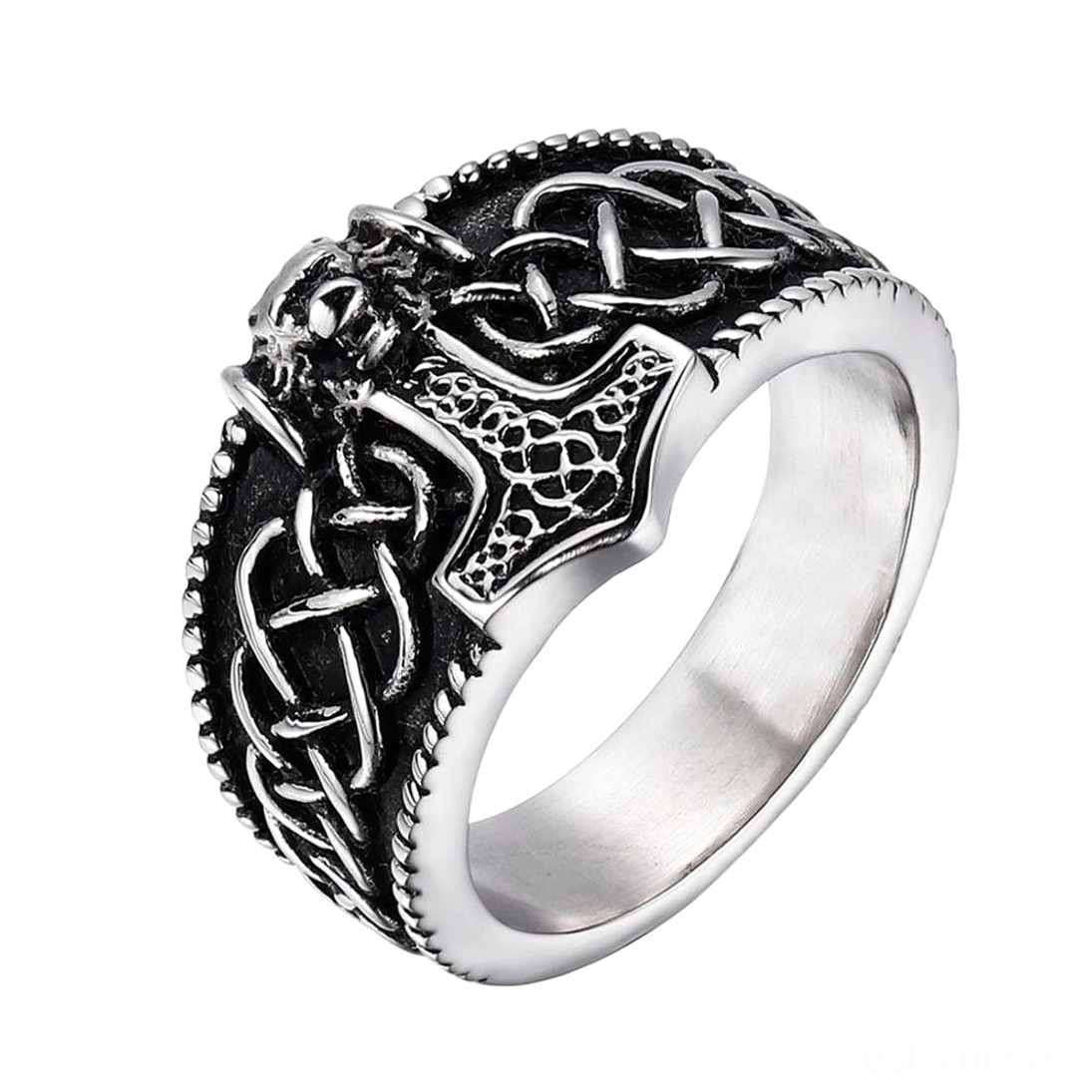 Wikinger Ring Mjölnir Seitliche Ansicht mit Loewenkopf