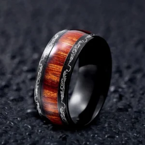 Wikinger Ring Trelleborg mit Holzeinlage und Pfeil Design aus Edelstahl