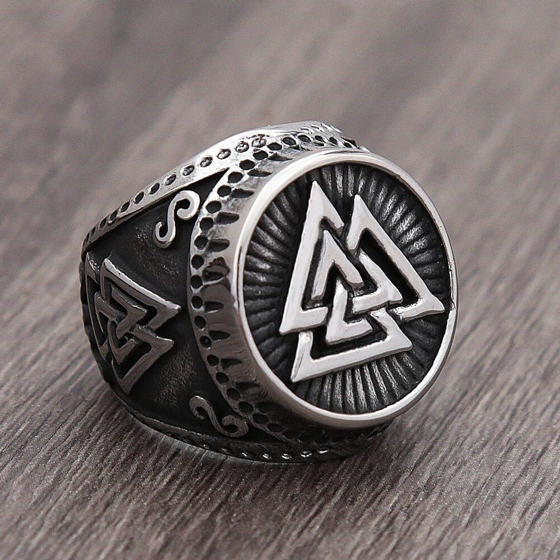 Wikinger Ring mit Valknut Symbol aus Edelstahl Bronze, nordischer Odin Amulett Schmuck