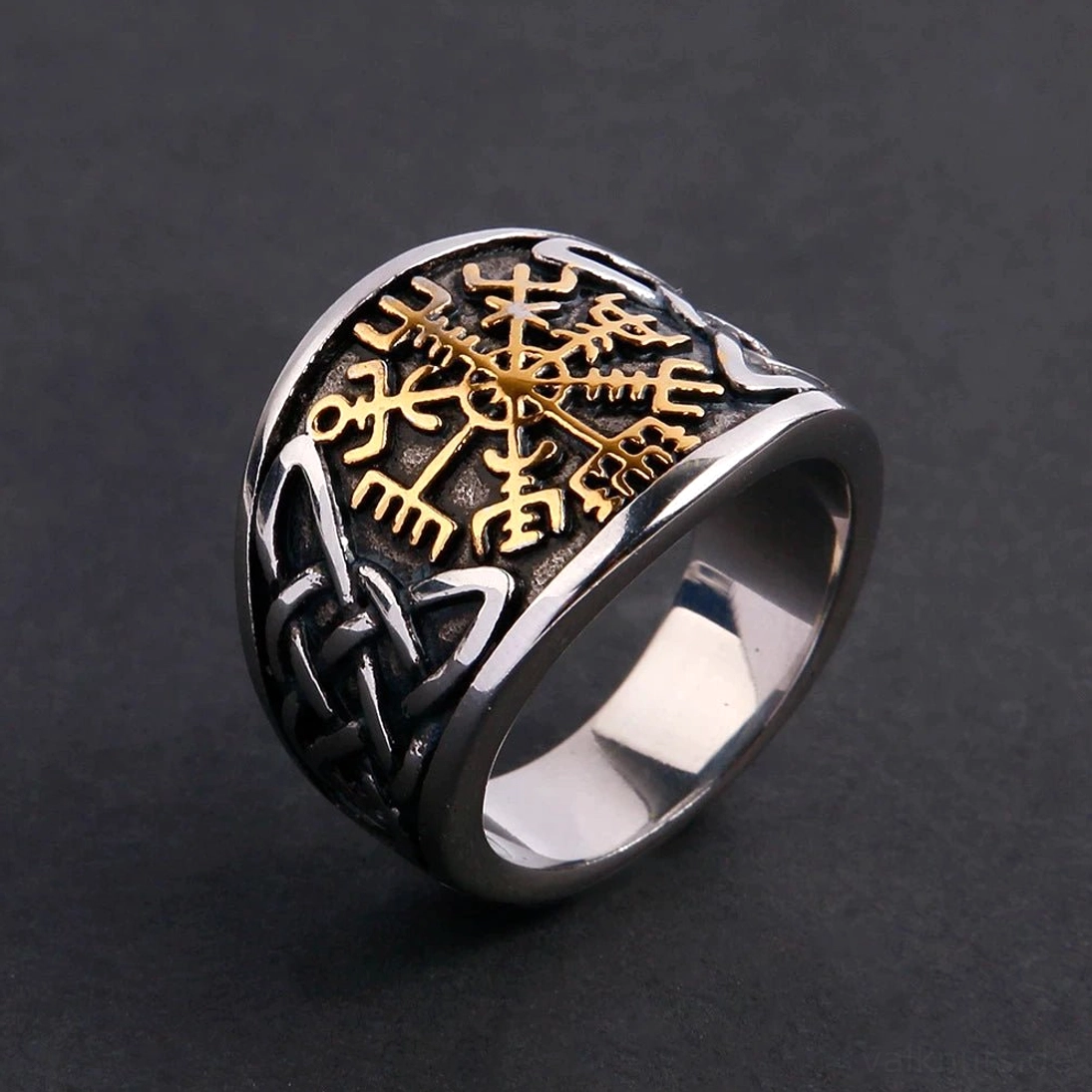 Wikinger Ring Vegvisir Bronze Retro nordischer Kompass Ring für Herren