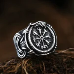 Wikinger Ring Vegvisir mit Jormungandr Weltenschlange aus 316L Edelstahl
