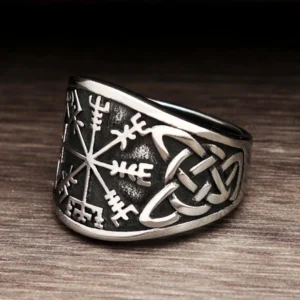 Retro Wikinger Ring Vegvisir mit keltischem Knoten, Amulett für Männer