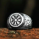 Wikinger Ring mit Vegvisir Runen Nordischer Kompass Edelstahl Silber