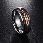 Wikinger Ring aus Wolframkarbid mit Holz und Abalone Muscheleinlage