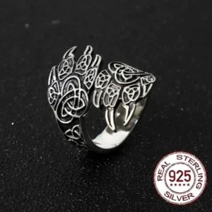 Wikinger Ring Wolfskralle aus 925 Sterling Silber mit Keltenknoten