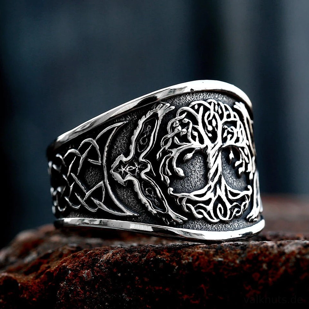 Authentischer Wikinger Ring Yggdrasil Baum des Lebens, nordisches Wikinger Schmuckstück